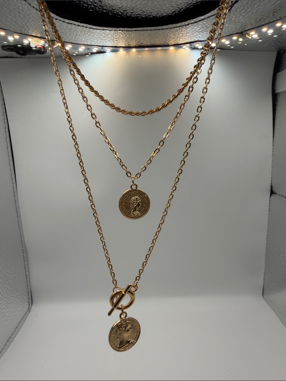 Queen Elizabeth II Australia Coin Layered Gold Tone Necklace